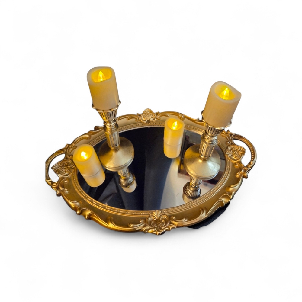Elegant Gold Candle Holder Tray